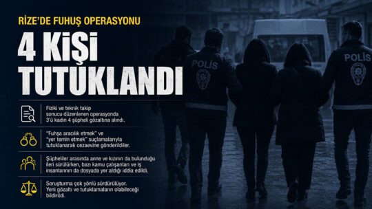 Rize'de emniyetin düzenlediği fuhuş operasyonunda gözaltına alınan 3'ü kadın 4