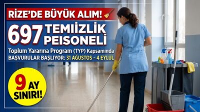 Rize İl Milli Eğitim Müdürlüğü, TYP kapsamında 697 temizlik personeli
