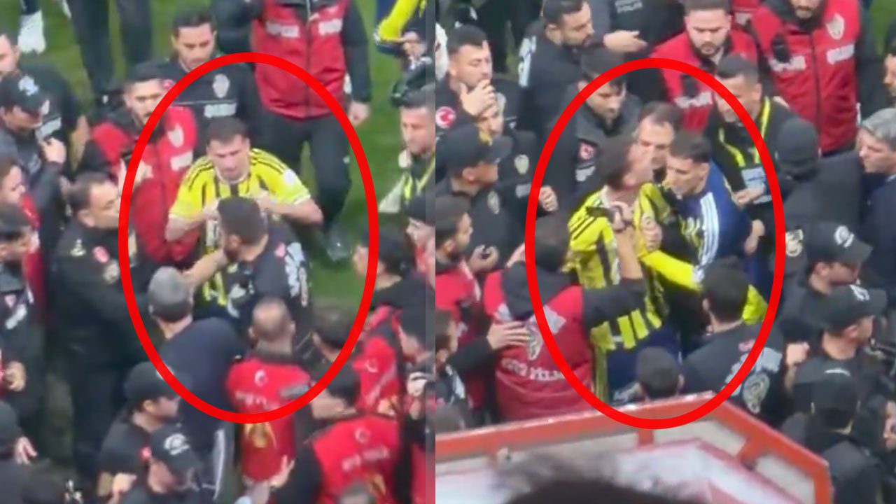 Galatasaray'ın 2-1 kazandığı derbinin ardından saha karışırken, Fenerbahçeli Mert Hakan
