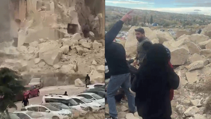 Kapadokya Göreme'de aşırı yağışların tetiklediği toprak kayması sonucu çöken peribacası