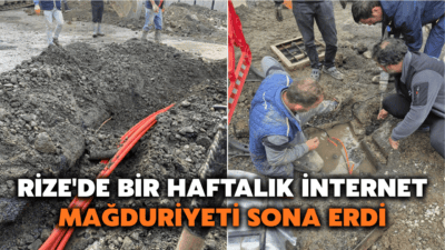 Rize'nin Boğaz Mahallesi Devran Sokak'ta altyapı çalışmaları sırasında hasar gören